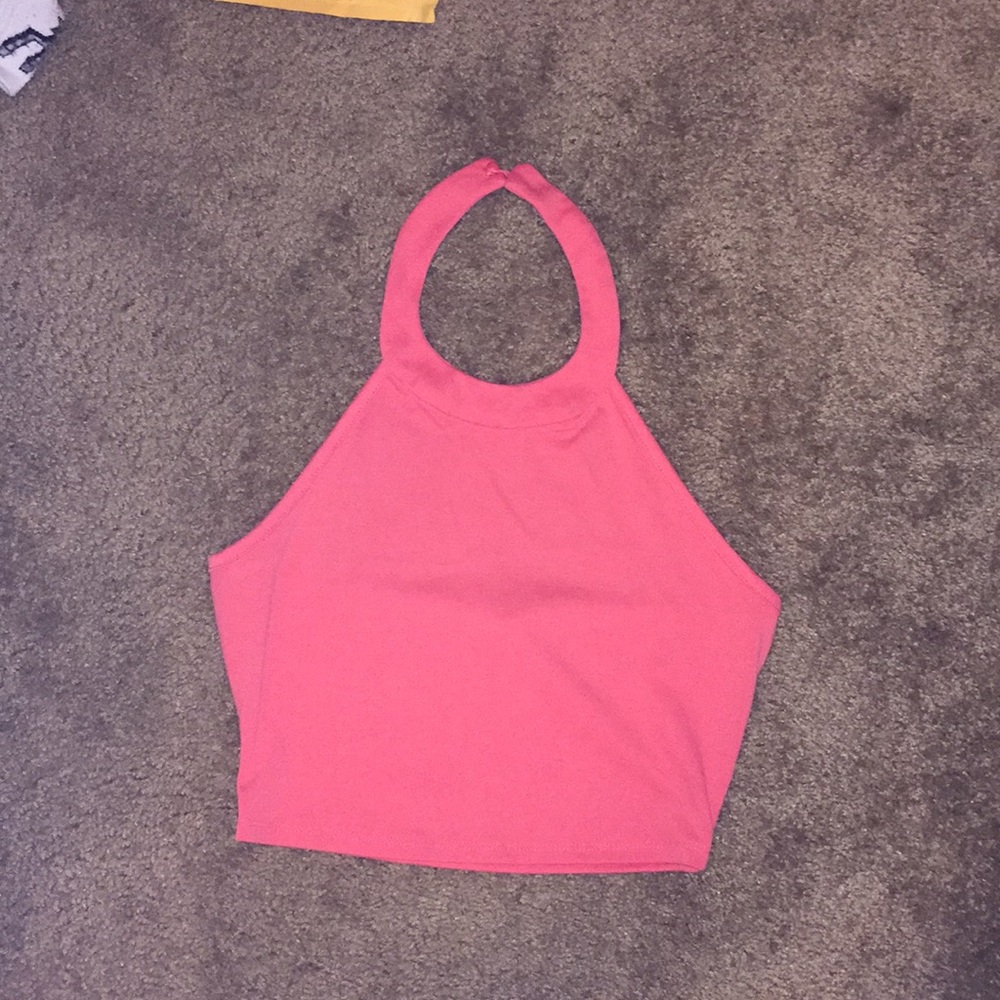 Pink and black halter tops